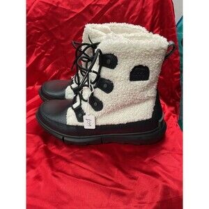 Sorel white fur black boots